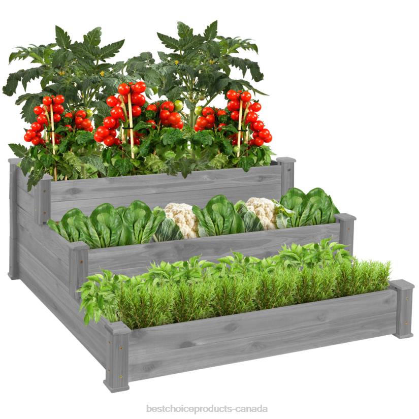 4LT2978 Gray Best Choice Products 3-Tier Raised Fir Wood Garden Bed Planter w/ Stackable & Flat Setup