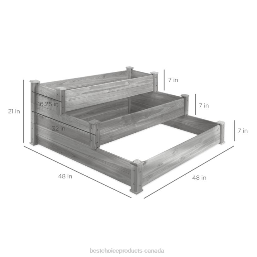 4LT2978 Gray Best Choice Products 3-Tier Raised Fir Wood Garden Bed Planter w/ Stackable & Flat Setup