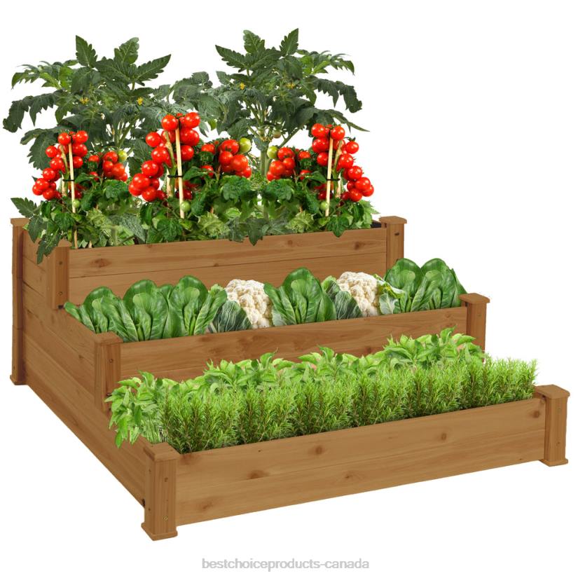 4LT2979 Acorn Brown Best Choice Products 3-Tier Raised Fir Wood Garden Bed Planter w/ Stackable & Flat Setup