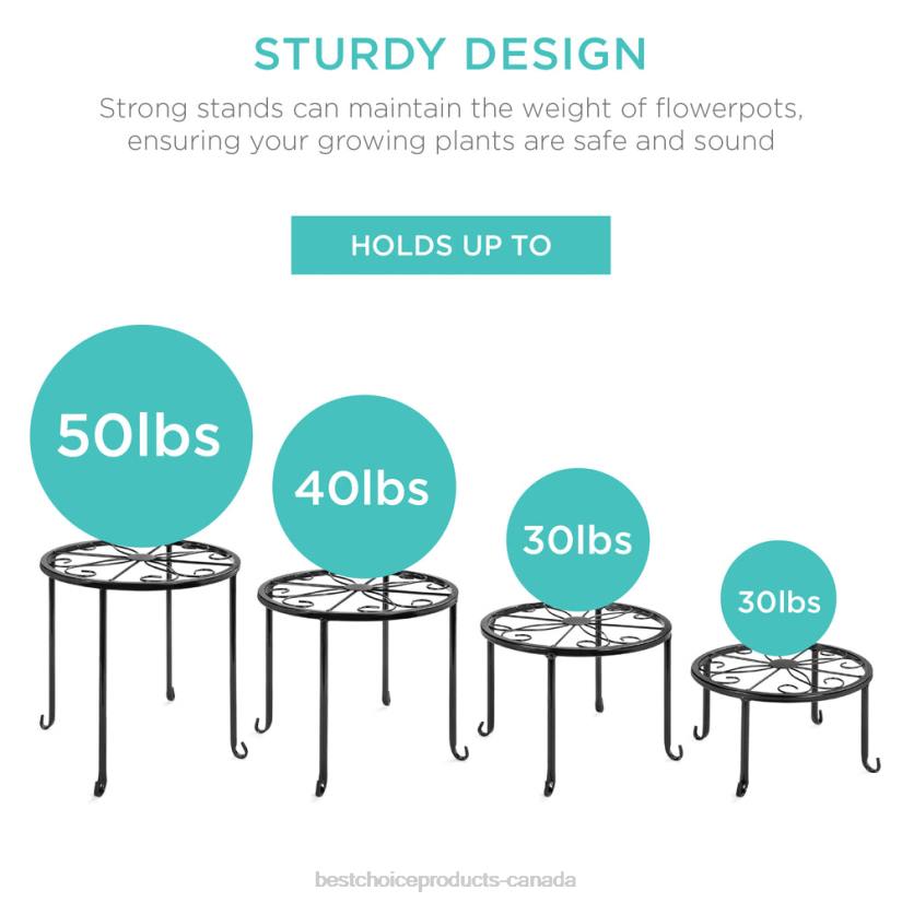4LT2986 Black Best Choice Products Set of 4 Indoor Outdoor Metal Nesting Plant Stands, Flowerpot Holders