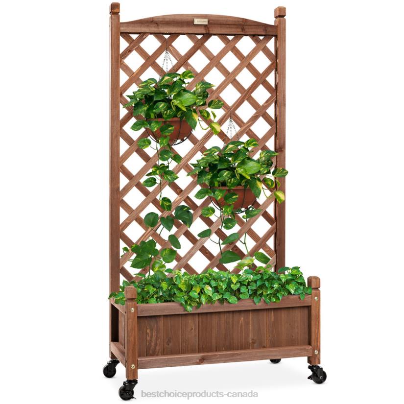 4LT2991 Brown Best Choice Products Wood Planter Box & Lattice Trellis w/ Drainage, Optional Wheels