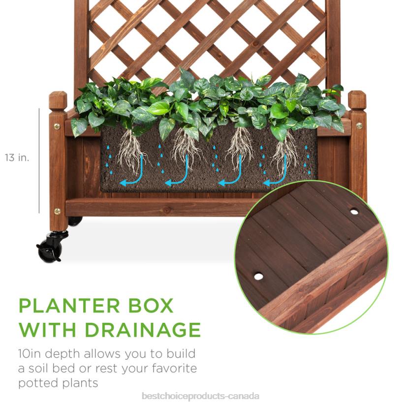 4LT2991 Brown Best Choice Products Wood Planter Box & Lattice Trellis w/ Drainage, Optional Wheels