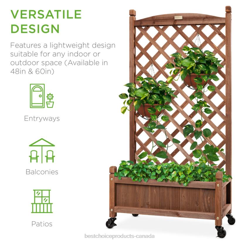4LT2991 Brown Best Choice Products Wood Planter Box & Lattice Trellis w/ Drainage, Optional Wheels