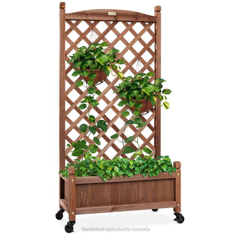 4LT2992 Brown Best Choice Products Wood Planter Box & Lattice Trellis w/ Drainage, Optional Wheels