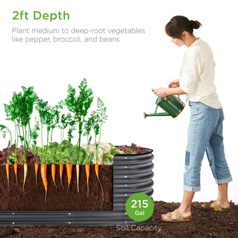 4LT2993 Charcoal Best Choice Products Metal Raised Garden Bed, Oval Outdoor Planter Box for Vegetables