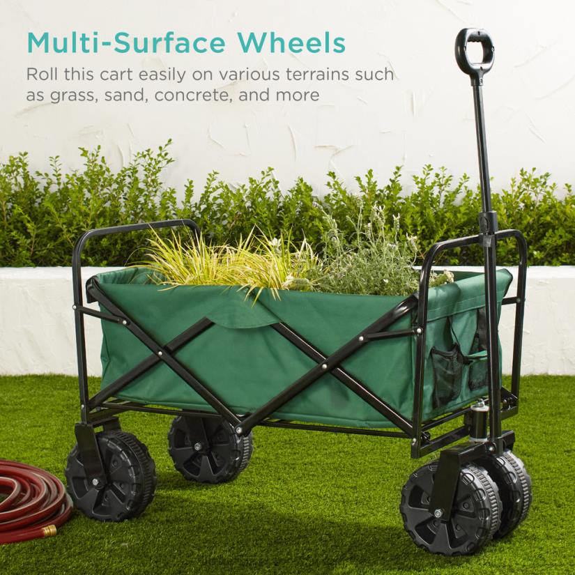 4LT2997 Green Best Choice Products Indoor Outdoor Utility Cart w/ 360-Degree Wheels, Adjustable Handle