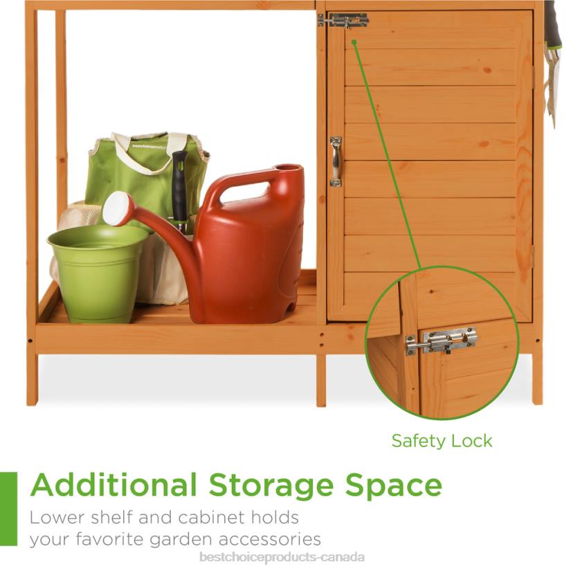 4LT2998 Natural Best Choice Products Garden Wooden Potting Bench w/ Metal Table Top