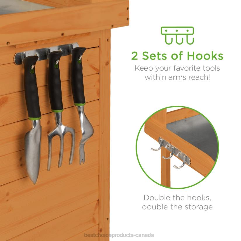 4LT2998 Natural Best Choice Products Garden Wooden Potting Bench w/ Metal Table Top