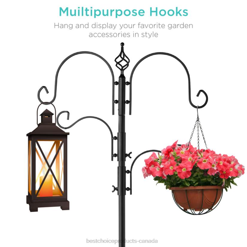 4LT2437 Black Best Choice Products 4-Hook Bird Feeding Station, Steel Feeder Stand w/ 2 Bird Feeders