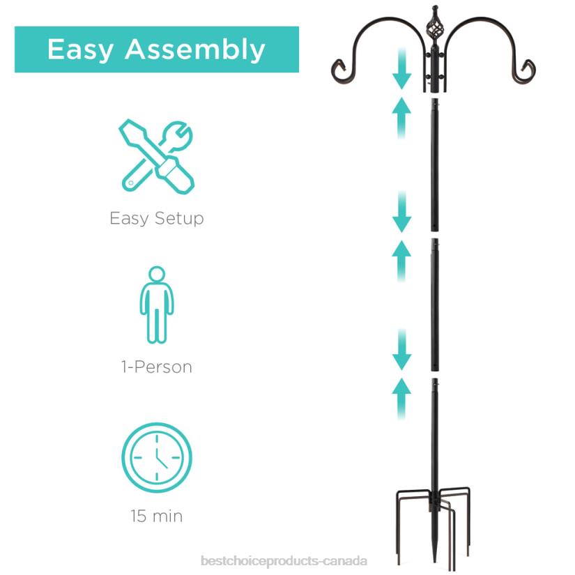 4LT2437 Black Best Choice Products 4-Hook Bird Feeding Station, Steel Feeder Stand w/ 2 Bird Feeders