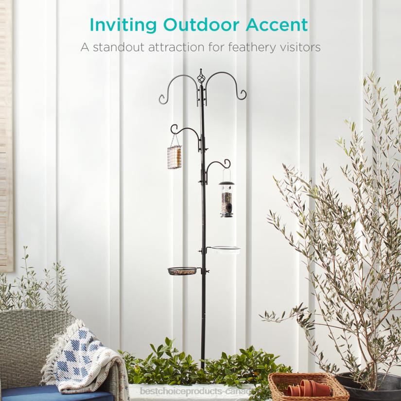 4LT2437 Black Best Choice Products 4-Hook Bird Feeding Station, Steel Feeder Stand w/ 2 Bird Feeders