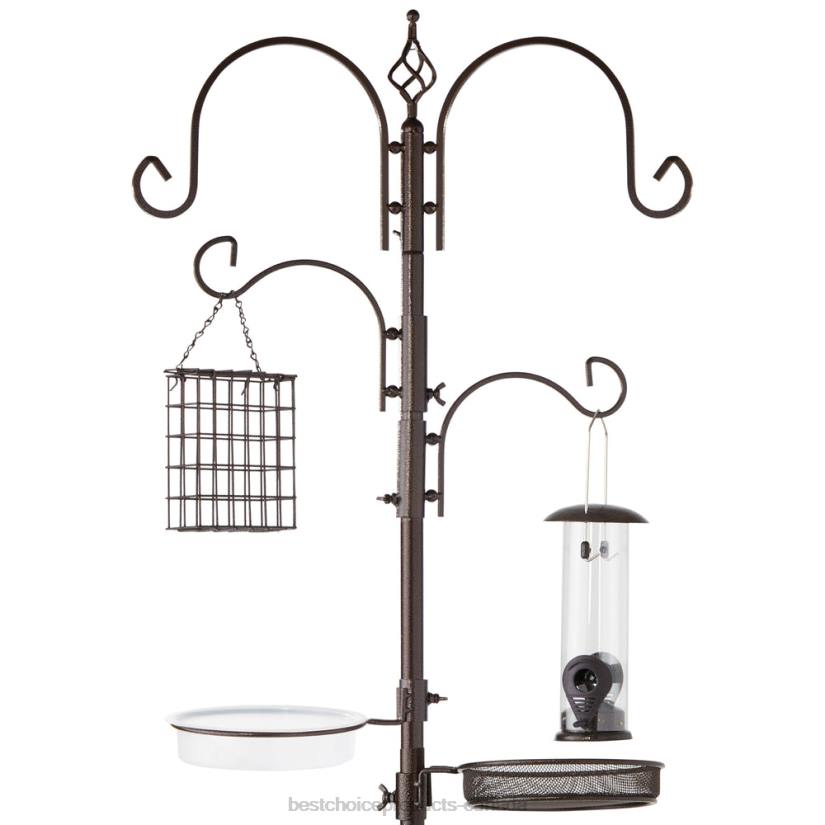 4LT2438 Bronze Best Choice Products 4-Hook Bird Feeding Station, Steel Feeder Stand w/ 2 Bird Feeders