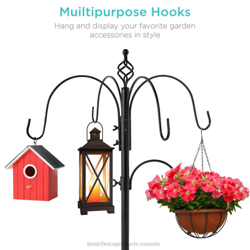 4LT2443 Black Best Choice Products Bird Feeding Station, 6-Hook Steel Multi-Feeder Stand w/ 4 Feeders