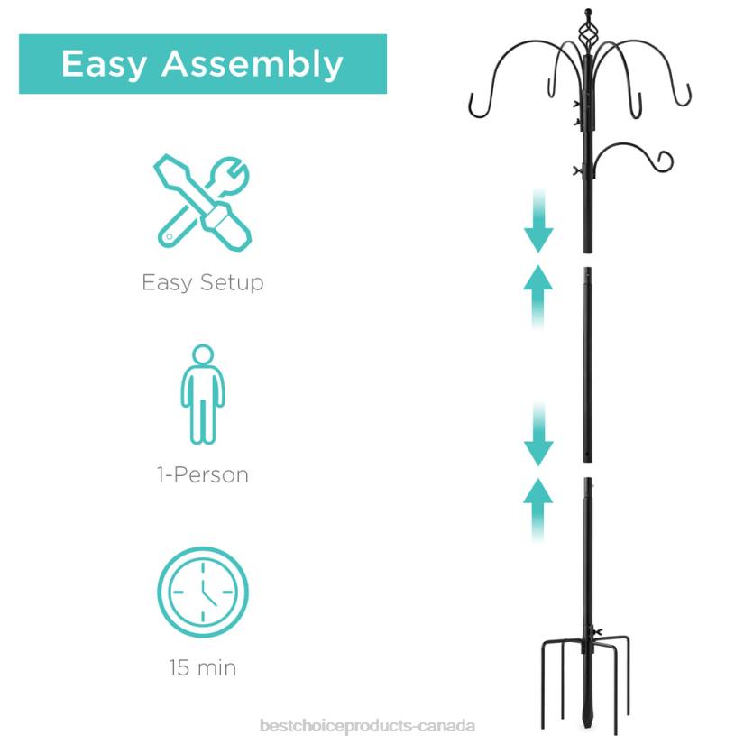 4LT2443 Black Best Choice Products Bird Feeding Station, 6-Hook Steel Multi-Feeder Stand w/ 4 Feeders