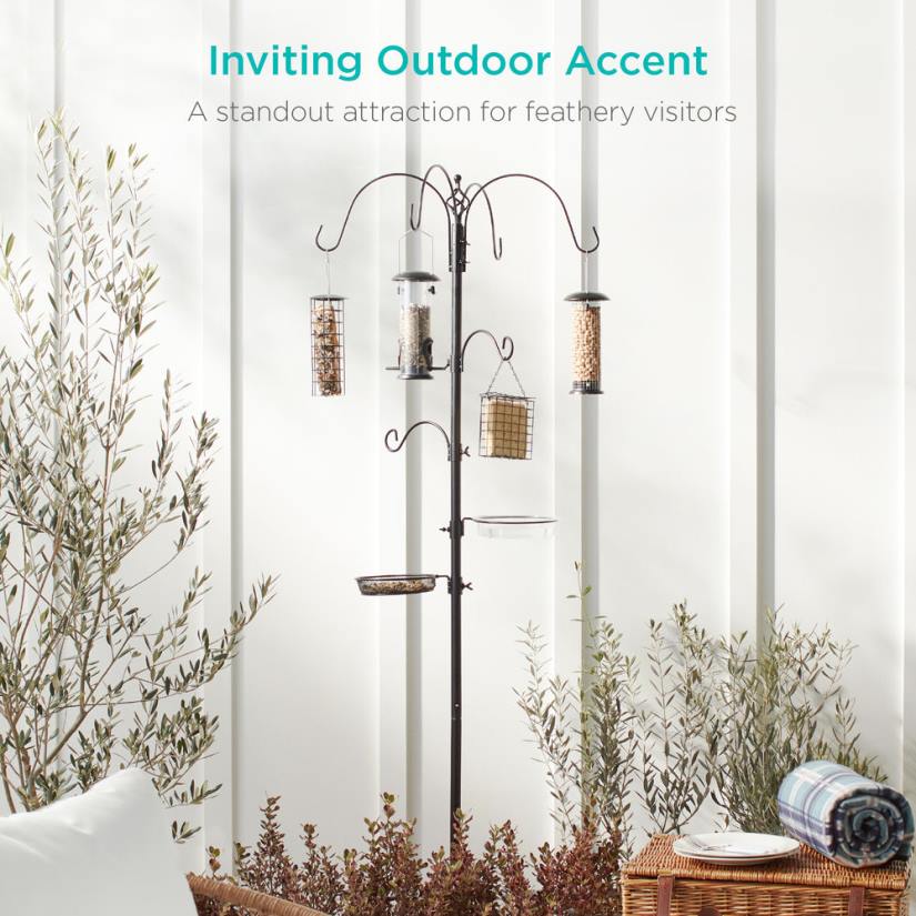 4LT2443 Black Best Choice Products Bird Feeding Station, 6-Hook Steel Multi-Feeder Stand w/ 4 Feeders