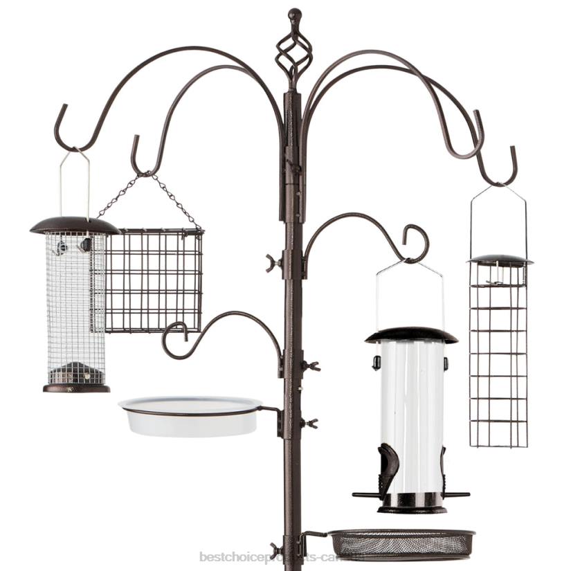 4LT2444 Bronze Best Choice Products Bird Feeding Station, 6-Hook Steel Multi-Feeder Stand w/ 4 Feeders