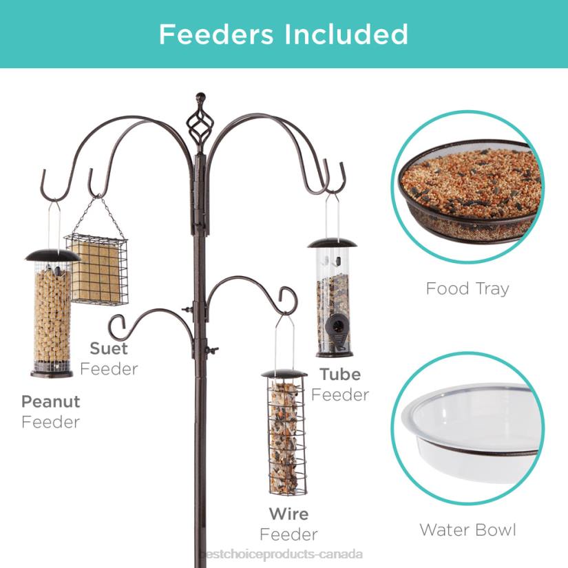 4LT2444 Bronze Best Choice Products Bird Feeding Station, 6-Hook Steel Multi-Feeder Stand w/ 4 Feeders