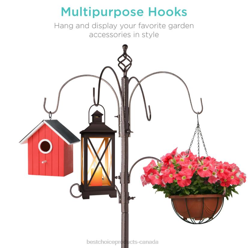 4LT2444 Bronze Best Choice Products Bird Feeding Station, 6-Hook Steel Multi-Feeder Stand w/ 4 Feeders