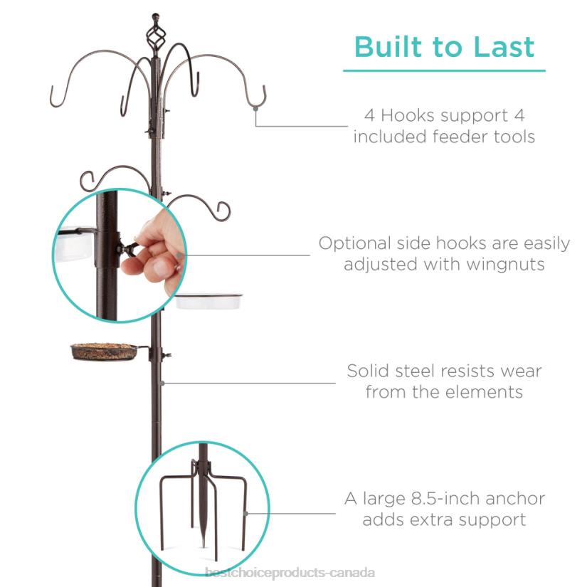 4LT2444 Bronze Best Choice Products Bird Feeding Station, 6-Hook Steel Multi-Feeder Stand w/ 4 Feeders