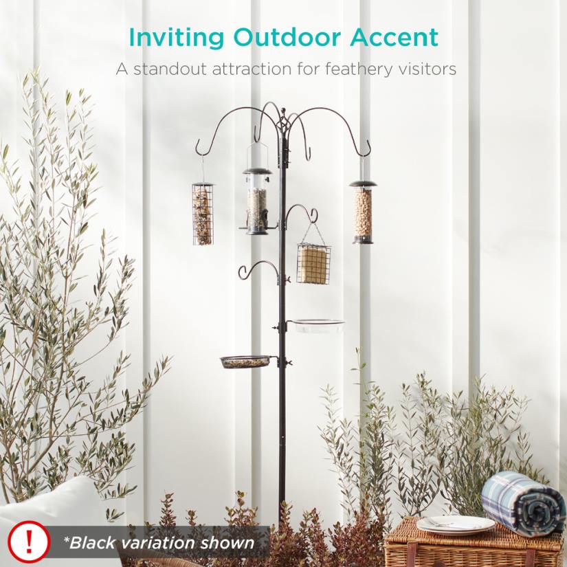 4LT2444 Bronze Best Choice Products Bird Feeding Station, 6-Hook Steel Multi-Feeder Stand w/ 4 Feeders