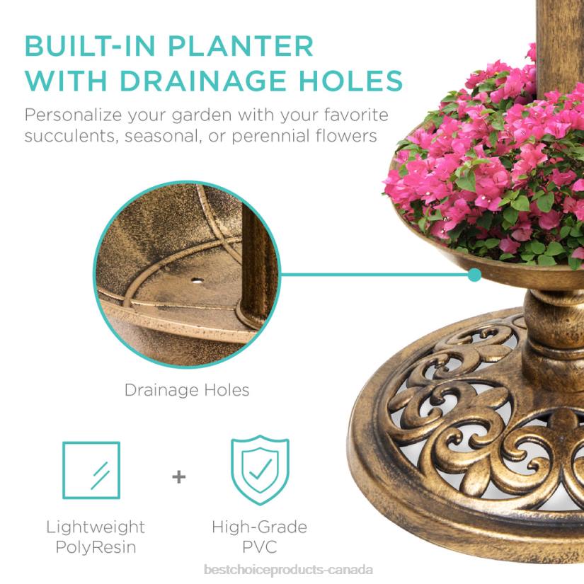 4LT2453 Bronze Best Choice Products Solar Lighted Bird Bath w/ Planter