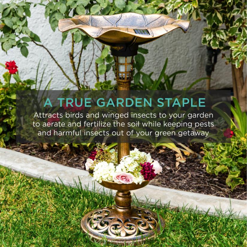 4LT2453 Bronze Best Choice Products Solar Lighted Bird Bath w/ Planter