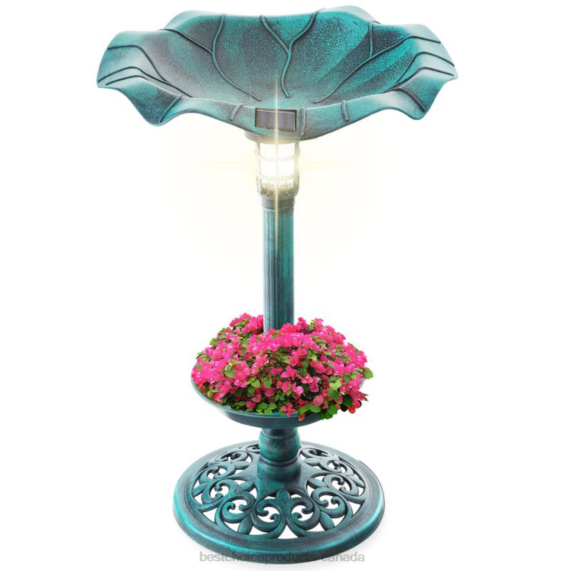 4LT2454 Green Best Choice Products Solar Lighted Bird Bath w/ Planter