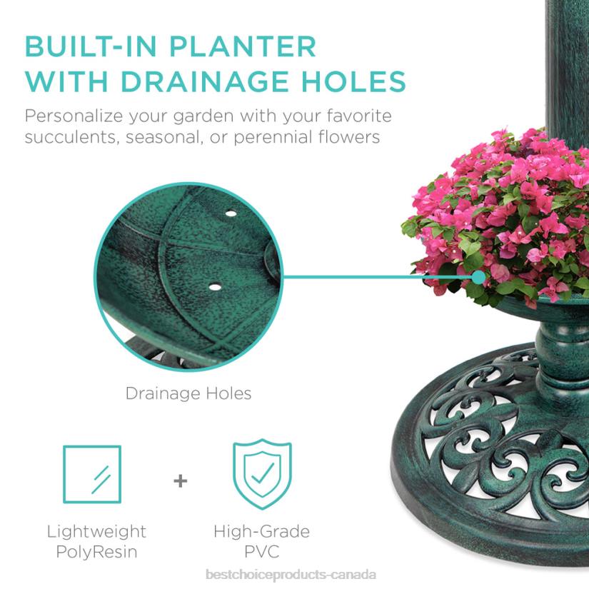 4LT2454 Green Best Choice Products Solar Lighted Bird Bath w/ Planter