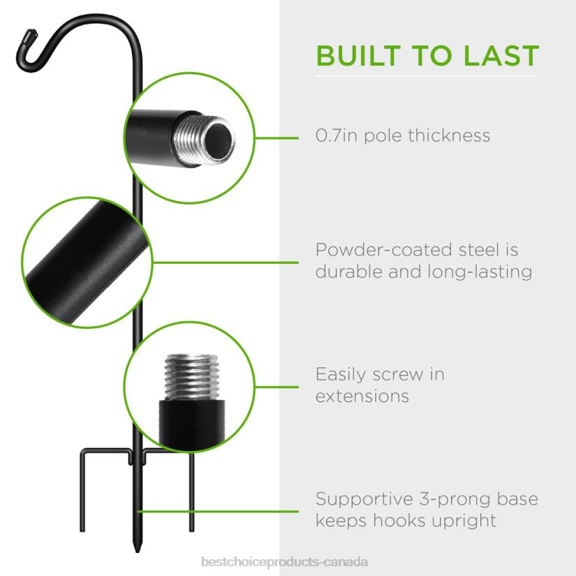 4LT2474 Black Best Choice Products Set of 2 Shepherd Hooks Outdoor Garden Hooks w/ 3-Prong Base