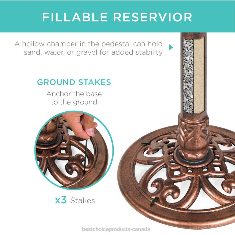 4LT2960 Copper Best Choice Products Vintage Outdoor Garden Bird Bath w/ Fleur-de-Lis Accents