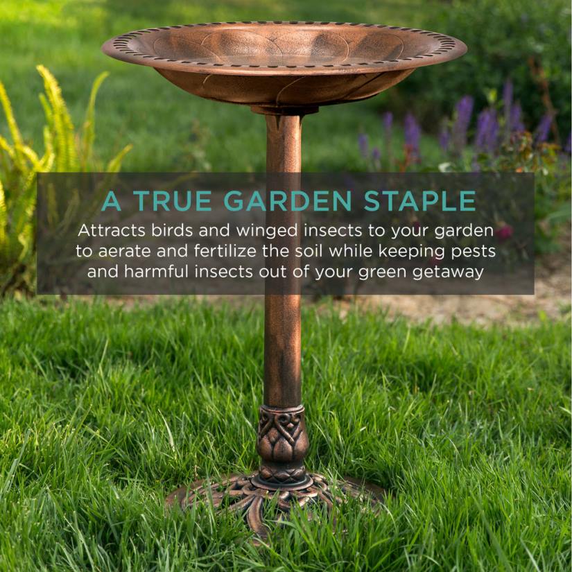 4LT2960 Copper Best Choice Products Vintage Outdoor Garden Bird Bath w/ Fleur-de-Lis Accents