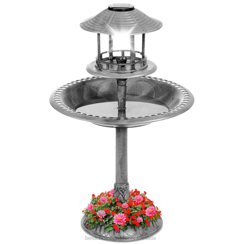 4LT2980 Stone Best Choice Products Solar Lighted Outdoor Pedestal Bird Bath w/ Planter, Decorative Bird Cage