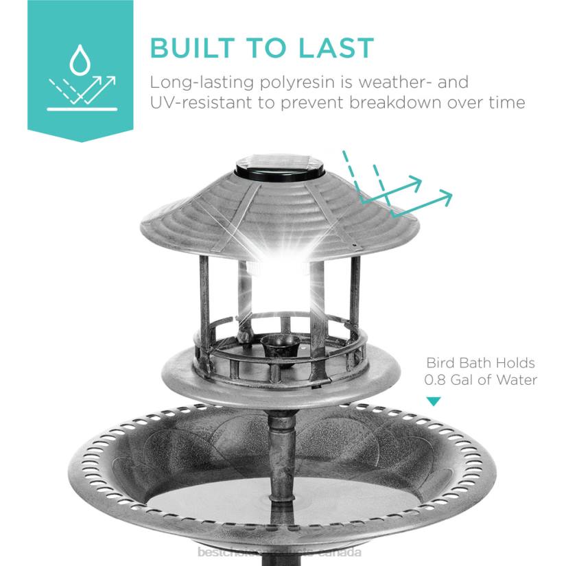 4LT2980 Stone Best Choice Products Solar Lighted Outdoor Pedestal Bird Bath w/ Planter, Decorative Bird Cage