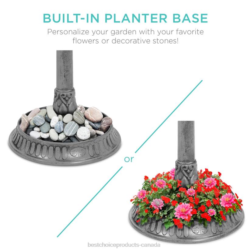 4LT2980 Stone Best Choice Products Solar Lighted Outdoor Pedestal Bird Bath w/ Planter, Decorative Bird Cage