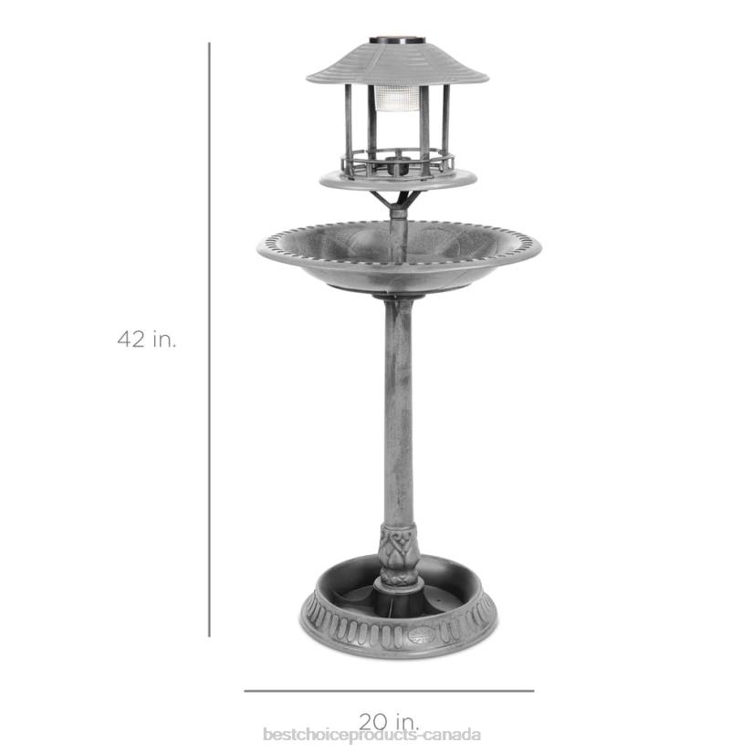 4LT2980 Stone Best Choice Products Solar Lighted Outdoor Pedestal Bird Bath w/ Planter, Decorative Bird Cage