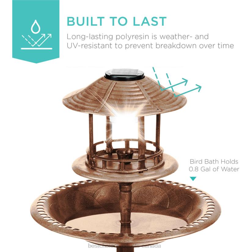 4LT2981 Bronze Best Choice Products Solar Lighted Outdoor Pedestal Bird Bath w/ Planter, Decorative Bird Cage