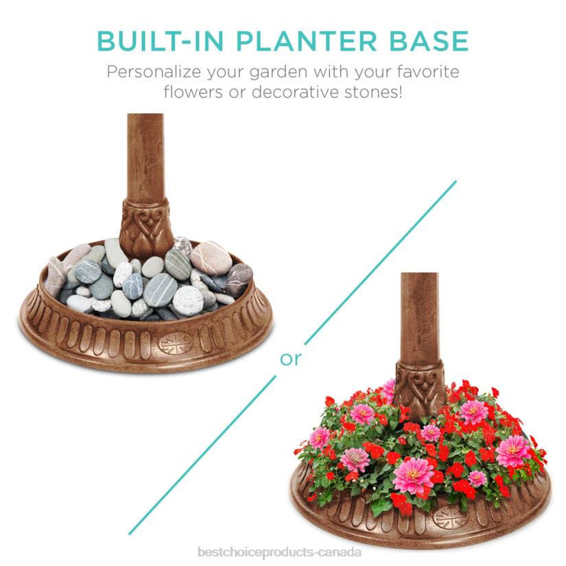 4LT2981 Bronze Best Choice Products Solar Lighted Outdoor Pedestal Bird Bath w/ Planter, Decorative Bird Cage