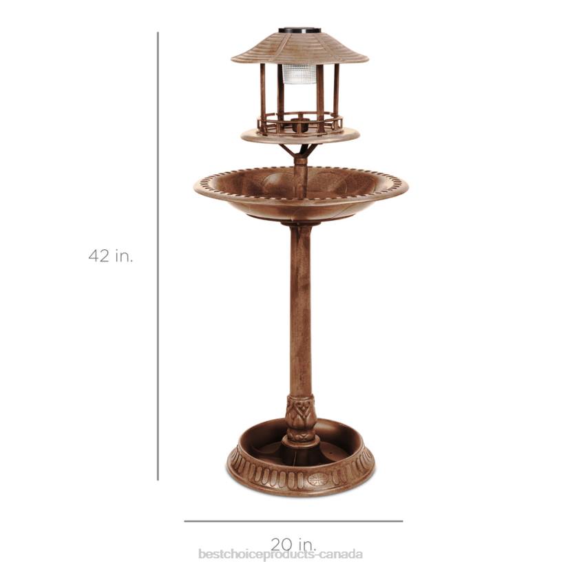 4LT2981 Bronze Best Choice Products Solar Lighted Outdoor Pedestal Bird Bath w/ Planter, Decorative Bird Cage