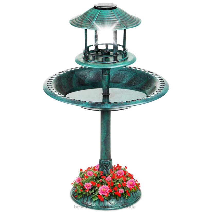 4LT2982 Green Best Choice Products Solar Lighted Outdoor Pedestal Bird Bath w/ Planter, Decorative Bird Cage