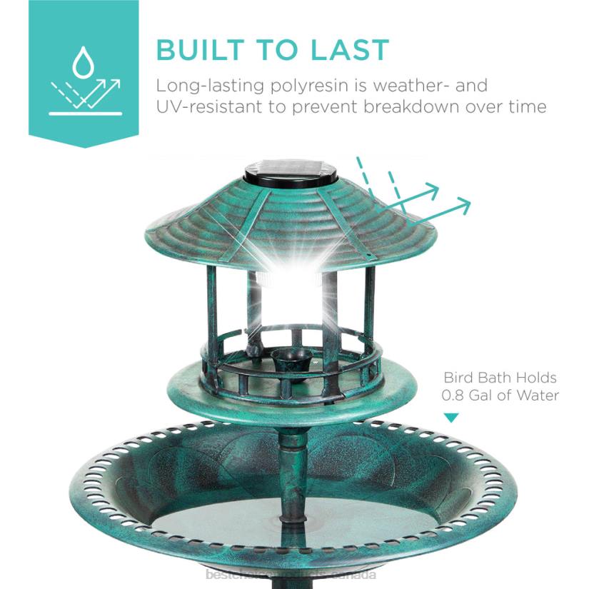 4LT2982 Green Best Choice Products Solar Lighted Outdoor Pedestal Bird Bath w/ Planter, Decorative Bird Cage