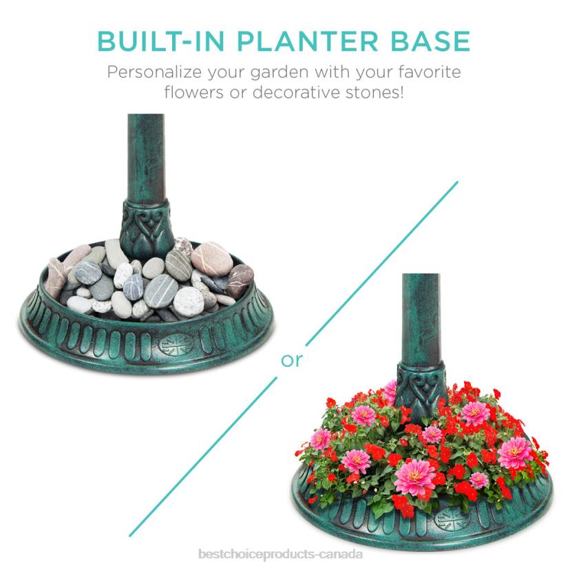 4LT2982 Green Best Choice Products Solar Lighted Outdoor Pedestal Bird Bath w/ Planter, Decorative Bird Cage