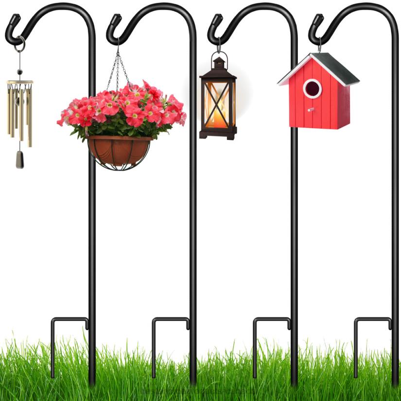 4LT2988 Black Best Choice Products Set of 4 Shepherd Hooks Outdoor Garden Hooks w/ 2-Prong Base