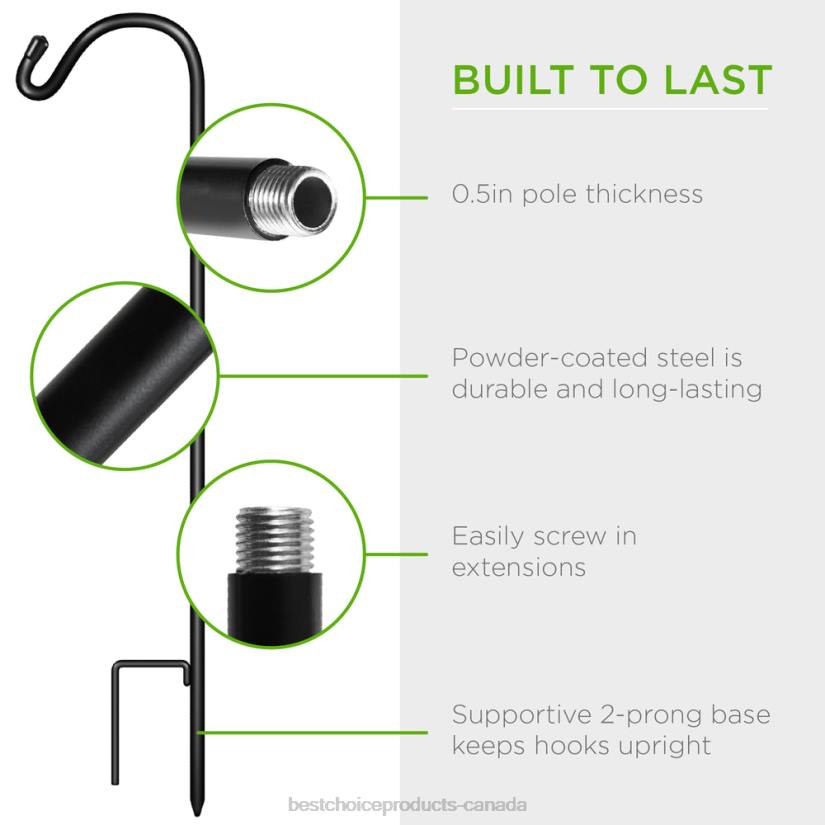 4LT2988 Black Best Choice Products Set of 4 Shepherd Hooks Outdoor Garden Hooks w/ 2-Prong Base