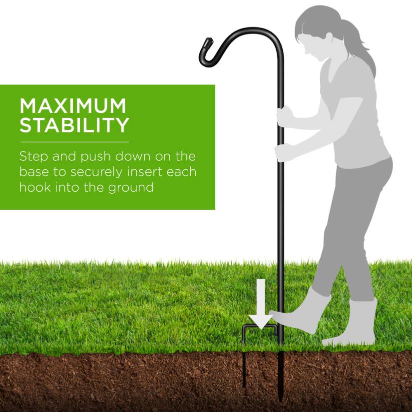 4LT2988 Black Best Choice Products Set of 4 Shepherd Hooks Outdoor Garden Hooks w/ 2-Prong Base