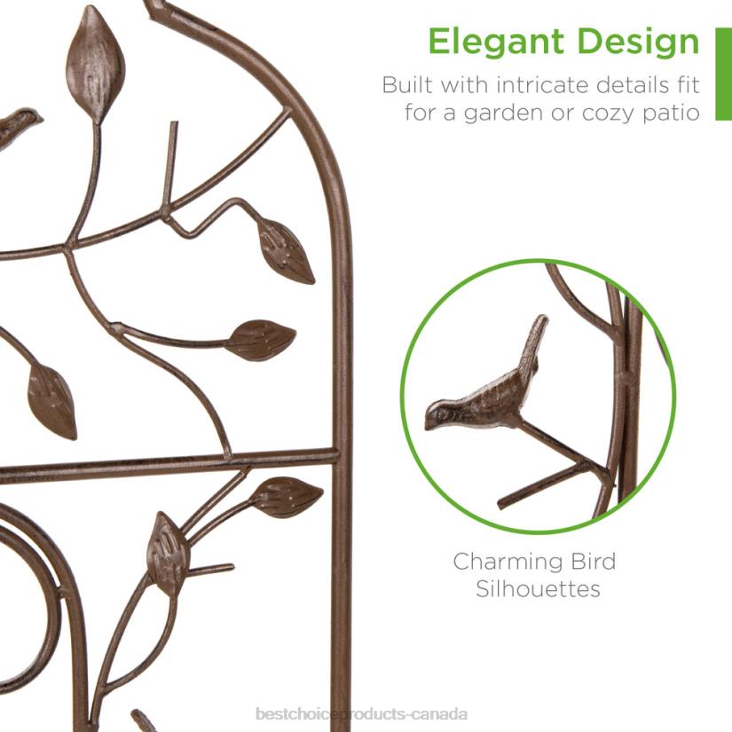 4LT2990 Bronze Best Choice Products Iron Arched Garden Trellis Fence Panel w/ Branches, Birds