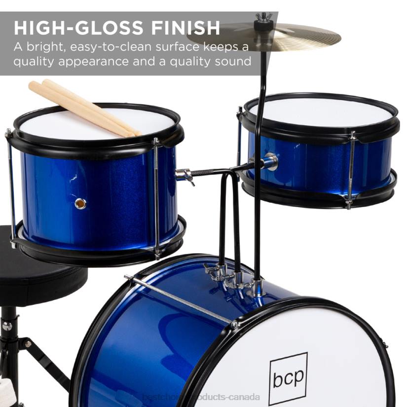4LT2513 Blue Best Choice Products Kids Beginner 3-Piece Drum, Musical Instrument Set w/ Sticks, Stool, Pedal