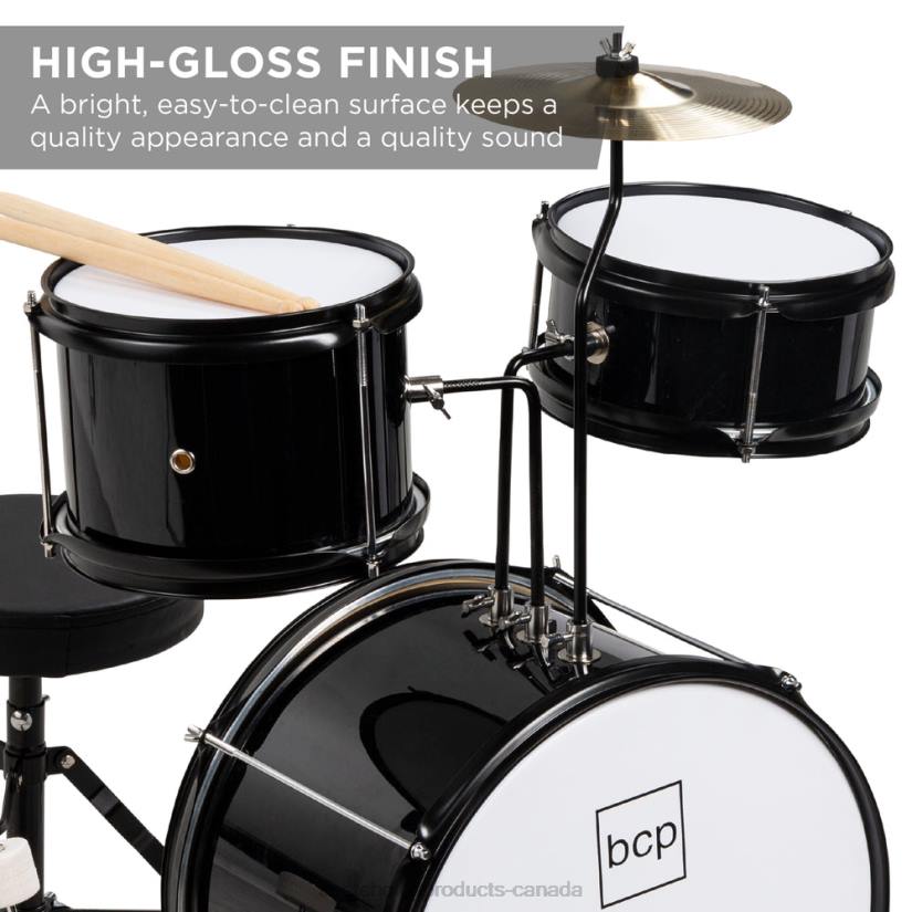 4LT2514 Black Best Choice Products Kids Beginner 3-Piece Drum, Musical Instrument Set w/ Sticks, Stool, Pedal
