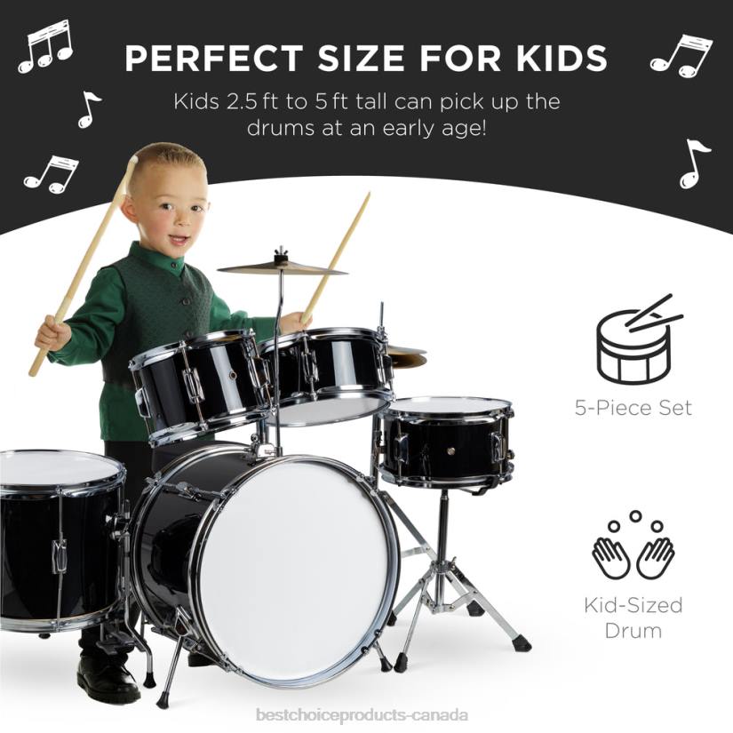 4LT2543 Black Best Choice Products Kids Beginner All Wood Acoustic Drum Kit Starter Set w/ Stool, Drumsticks