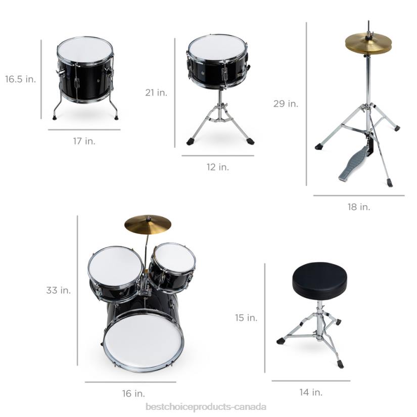 4LT2543 Black Best Choice Products Kids Beginner All Wood Acoustic Drum Kit Starter Set w/ Stool, Drumsticks