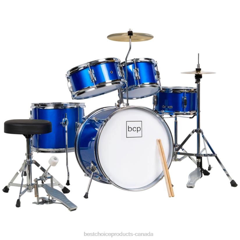 4LT2544 Blue Best Choice Products Kids Beginner All Wood Acoustic Drum Kit Starter Set w/ Stool, Drumsticks